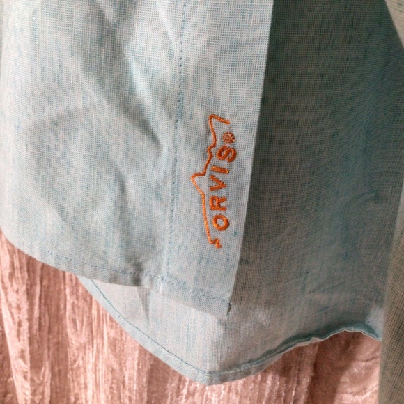ORVIS XXL Linen Button Down Shirt Coastal Tidal Green Blue Work Church Big Tall - Picture 5 of 7